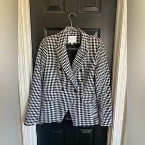 Anthropologie Maison d'Amelie Gingham Check Blazer Jacket Black White-Size M